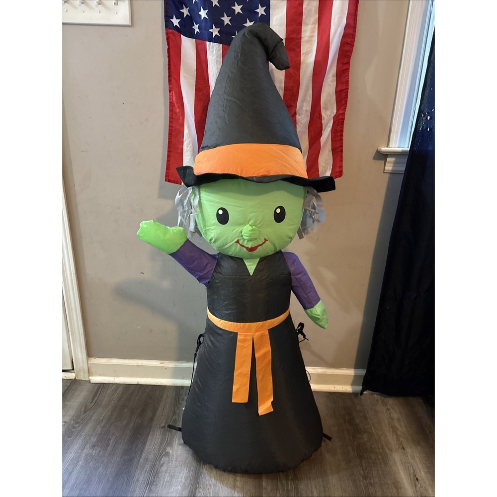 Block Halloween Witch Inflatable 3ft 11in Blowup Yard Decoration Green Witch